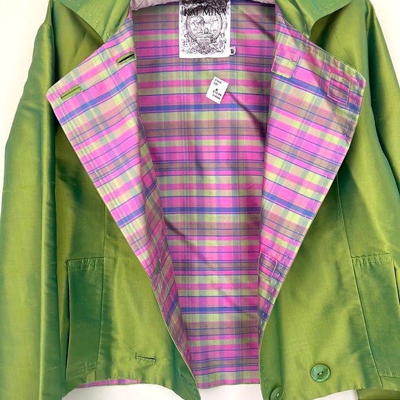 KAI MIRA Women’s Jacket 100% Silk Barbie Style Size M Color Lime/Pink - Picture 5 of 6